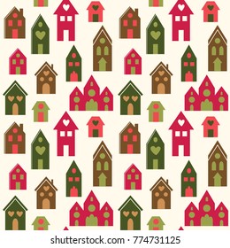 Colorful houses. Seamless vector pattern.