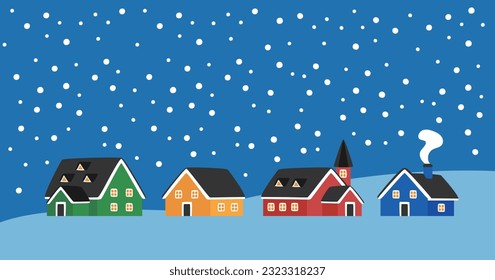 Colorful houses and snowy night landscape