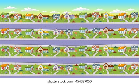 Colorful houses in the streets of a suburb neighborhood.
