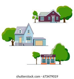 Colorful houses Vector.  with a trees. 
