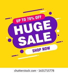Colorful Huge Sale Banner Design with Purple Background Template Vector for advertising, social media, web banner