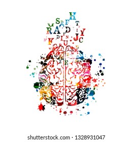 Colorful human brain with alphabet letters isolated vector illustration design