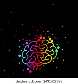 Colorful human brain illustration, abstract human brain with rainbow colors. representing Autism, creativity, and neuro diversity. Neurodiversity, mental health, psychology and neurology concept