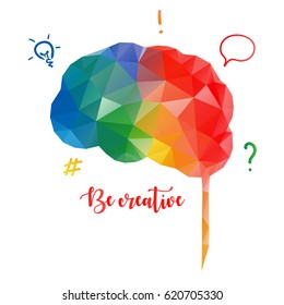Colorful human brain in low poly style. Creative concept