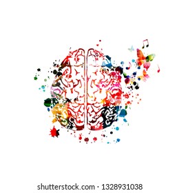 Colorful human brain with music notes isolated vector illustration design