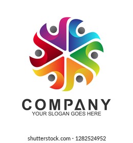 colorful human community and charity logo vector,playful and happy people community logo design