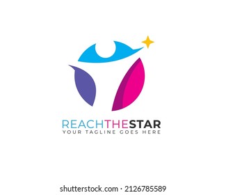 colorful human figure silhouette in reach a star pose	
