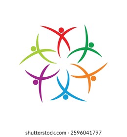 Colorful Human Figure Star Decoration Teamwork Logo Template