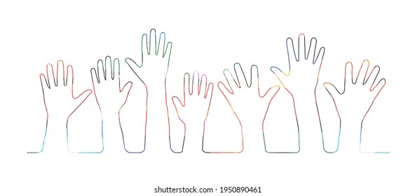 Colorful Human Hands Outline Isolated Vector Illustration. Charity And Help, Volunteerism, Social Care And Community Support Concept	
