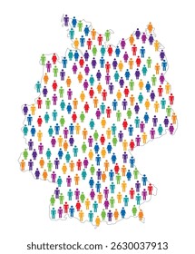 Ícones humanos coloridos formam a forma do mapa alemão, representando a população, a demografia e a sociedade. Ilustração útil do vetor para o Dia da Eleição.