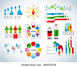 Colorful human infographic collection vector design template. Can be used for workflow processes, banner, diagram, number options, work plan, web design. Isolated vector illustrations,