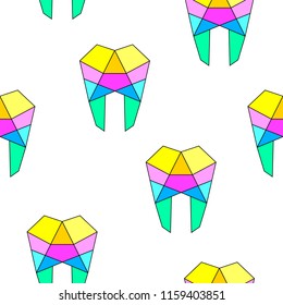 Colorful  human tooth line art, seamless pattern design. Dental care concept. Vector illustration isolated on white background.