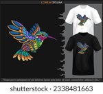 Colorful Humming bird mandala arts isolated on black and white t shirt.