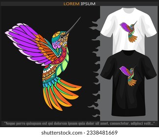 Colorful Humming bird mandala arts isolated on black and white t shirt.