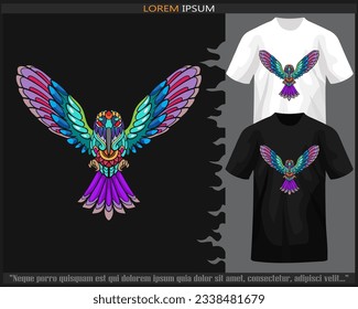 Colorful Humming bird mandala arts isolated on black and white t shirt.