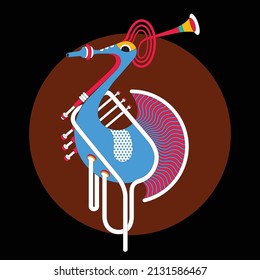 Colorful hummingbird design with instrument style