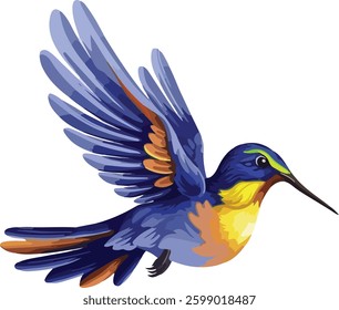 Colorful Hummingbird Illustration – Vibrant Hand-Drawn Flying Bird Art with Detailed Feathers, Perfect for Nature, Wildlife, and Tropical Designs