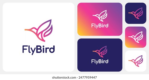 Colorido diseño del logotipo del Vector del contorno del colibrí con estilo moderno, simple, limpio y abstracto.