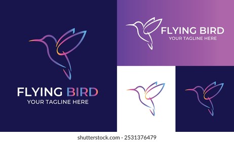 Colorful hummingbird outline vector logo design, Vector Logo Illustration Humming Bird Gradient Colorful Style