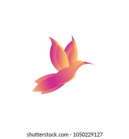 Colorful hummingbird sign. Simple bird Colibri logo. Drawing of animal fly. Vector illustration. Spa and resort emblem. Geometric Bird icon design. Minimalistic pictogram.