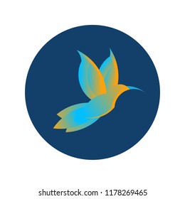 Colorful hummingbird sign. Simple bird Colibri logo. Drawing of animal fly. Vector illustration. Spa and resort emblem. Geometric Bird icon design. Minimalistic pictogram.