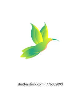 Colorful hummingbird sign. Simple bird Colibri logo. Drawing of animal fly. Vector illustration. Spa and resort emblem. Geometric Bird icon design. Minimalistic pictogram.