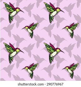 Colorful humming-birds. Abstract vector pattern.