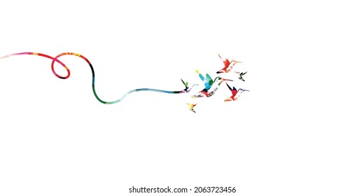 Farbige Kolibris, Vektorplakathintergrund. Fliegender Kolibri einzeln