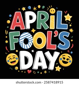 Colorful and humorous April Fool's Day vector design with joke props, clown faces, laughing emojis, and prank-related graphics perfect for greeting cards, posters, and social media .