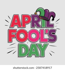 Colorful and humorous April Fool's Day vector design with joke props, clown faces, laughing emojis, and prank-related graphics perfect for greeting cards, posters, and social media .