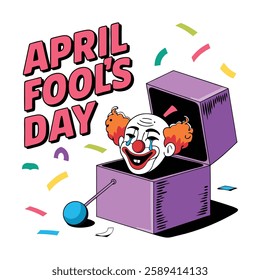 Colorful and humorous April Fool's Day vector design with joke props, clown faces, laughing emojis, and prank-related graphics perfect for greeting cards, posters, and social media.