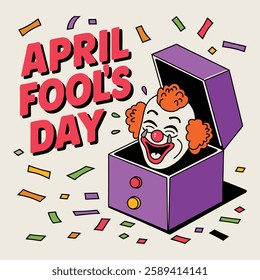 Colorful and humorous April Fool's Day vector design with joke props, clown faces, laughing emojis, and prank-related graphics perfect for greeting cards, posters, and social media.