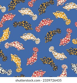 Colorful Humpback grouper seamless pattern. Vector cute ocean sea fish vector background for cover, textile, wallpaper, fabric, wrapping paper