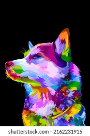 colorful husky dog on pop art style geometric. Polygonal Animals.