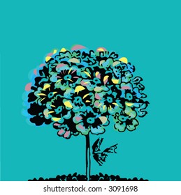 colorful hydrangea blue background