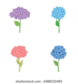 Iconos coloridos de la hortensia conjunto de dibujos animados Vector. Flor de hortensia floreciente. Naturaleza, planta