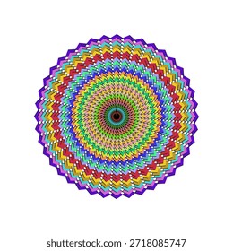 Design espiral hipnótico colorido com padrões de chevron repetitivos e núcleo central