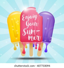 Colorful ice cream bar on a stick, summer concept.Vector