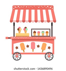 Colorful ice cream cart on white background