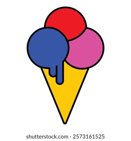 Colorful Ice Cream Cone Flat Icon Isolated On White Background