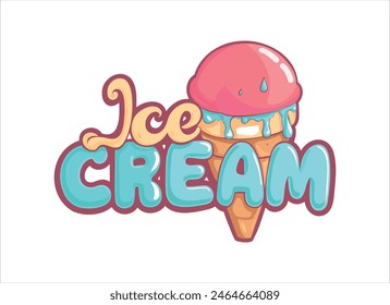 Colorful Ice Cream Cone Illustration With Text	