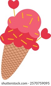 Colorful Ice Cream Cone Illustration with Hearts