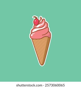 Colorful Ice Cream Cone Illustration Sticker