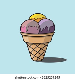 Colorful Ice Cream Cone Illustration on Light Blue Background