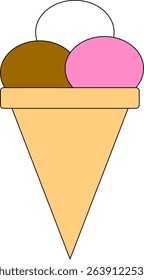 Colorful Ice Cream Cone Illustration with Chocolate and Strawberry Scoops – Fun and Sweet Dessert Icon for Summer, Food Design, and Kids Projects