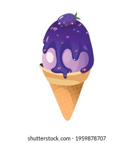 Colorful ice cream cone on a soft white background. Vector, isolated.