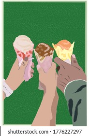 Colorful Ice Cream Cone Portrait Vector Illustration (original photo by Mark Cruz, Unsplash)