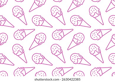 Colorful ice cream cones pattern with various flavors on white background