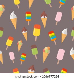 Colorful ice cream cones and sticks seamless pattern. Ice-cream vector background illustration