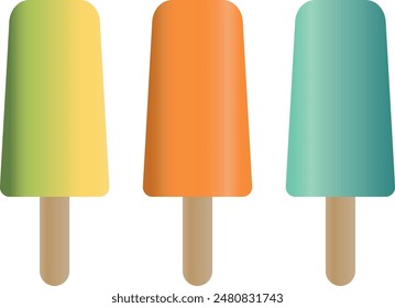 Helado colorido. Sabores de helado. Ilustración vectorial de helado de verano. Paletas de colores. Palitos de helado de verano.